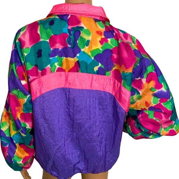 VINTAGE BLAIR BOUTIQUE NEON WATERCOLOR WINDBREAKER  SZ L - Picture 2 of 16